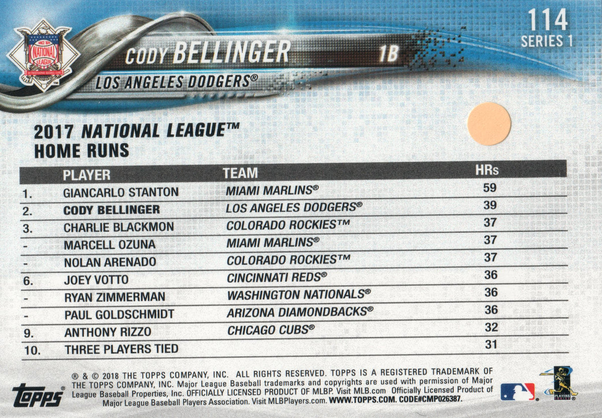 Cody Bellinger baseball card (Los Angeles Dodgers 1B) 2018 Topps