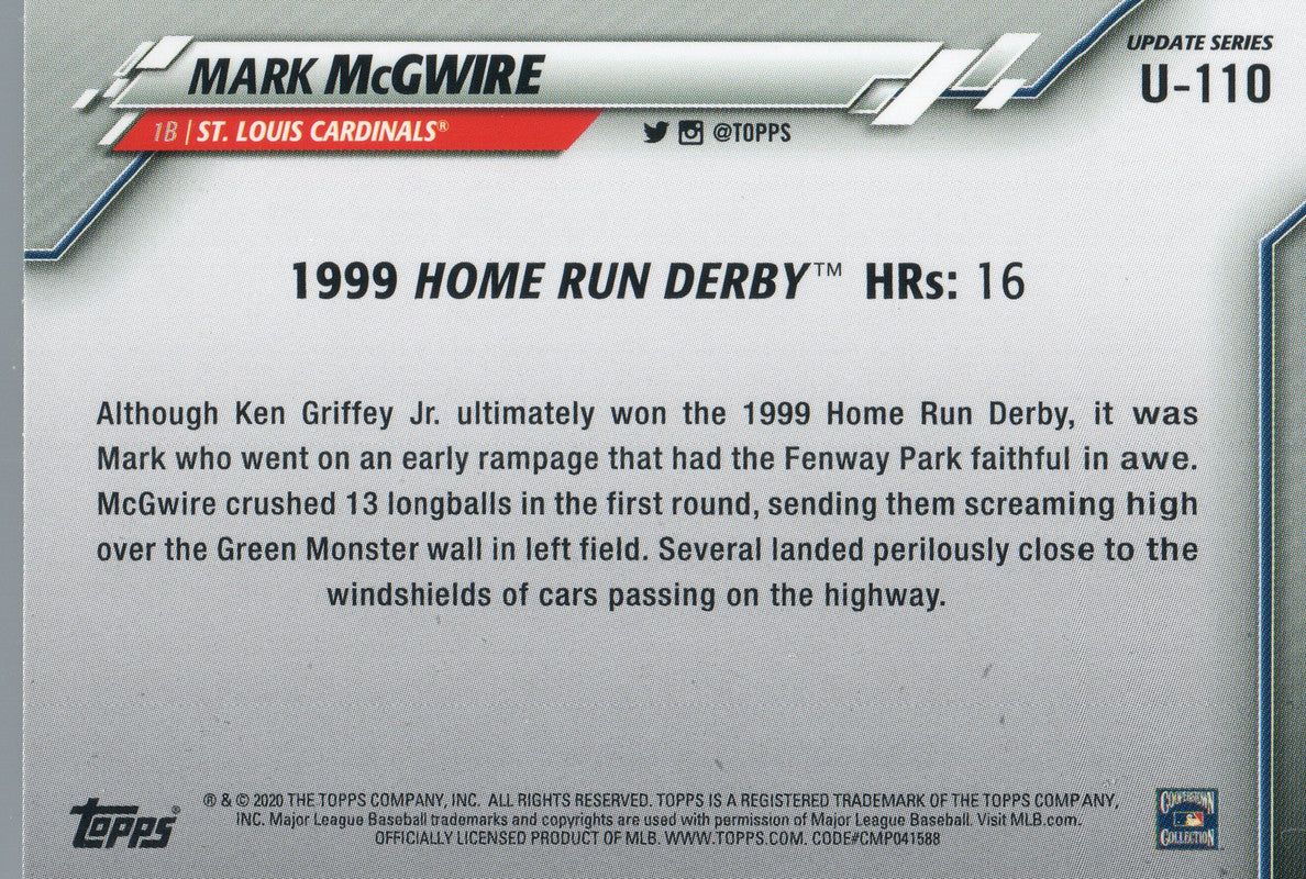  2020 Topps # 110 HR Derby Mark McGwire St. Louis Cardinals (Baseball  Card) NM/MT Cardinals : Collectibles & Fine Art