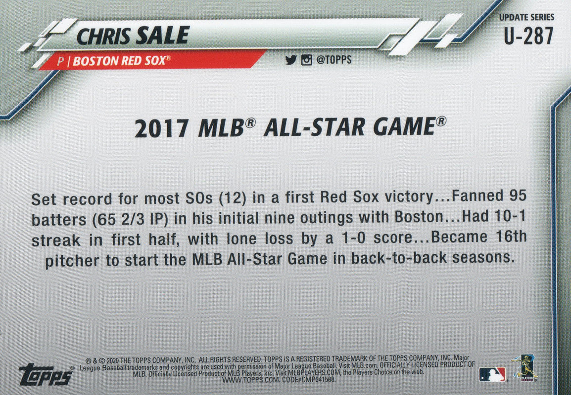 U-287 Chris Sale 2017 MLB All Star Game Boston Red Sox 2020 Topps Upda –  GwynnSportscards