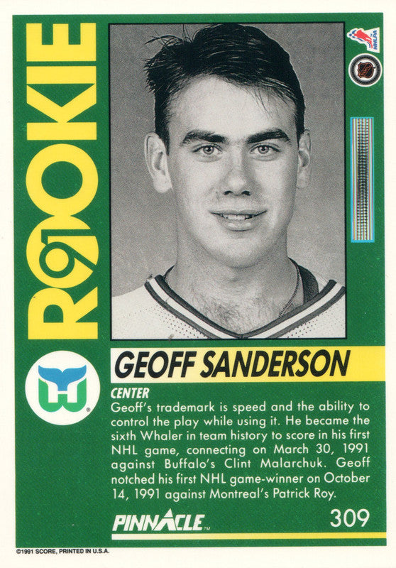  (CI) Geoff Sanderson Hockey Card 1991-92 Score Canadian  Bilingual 354 Geoff Sanderson : 藝術古董收藏