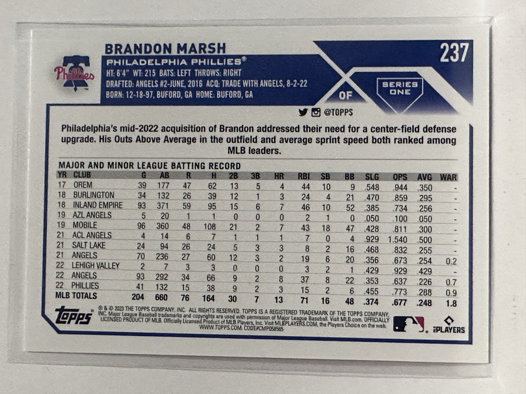 2023 Topps Brandon Marsh Philadelphia Phillies #237
