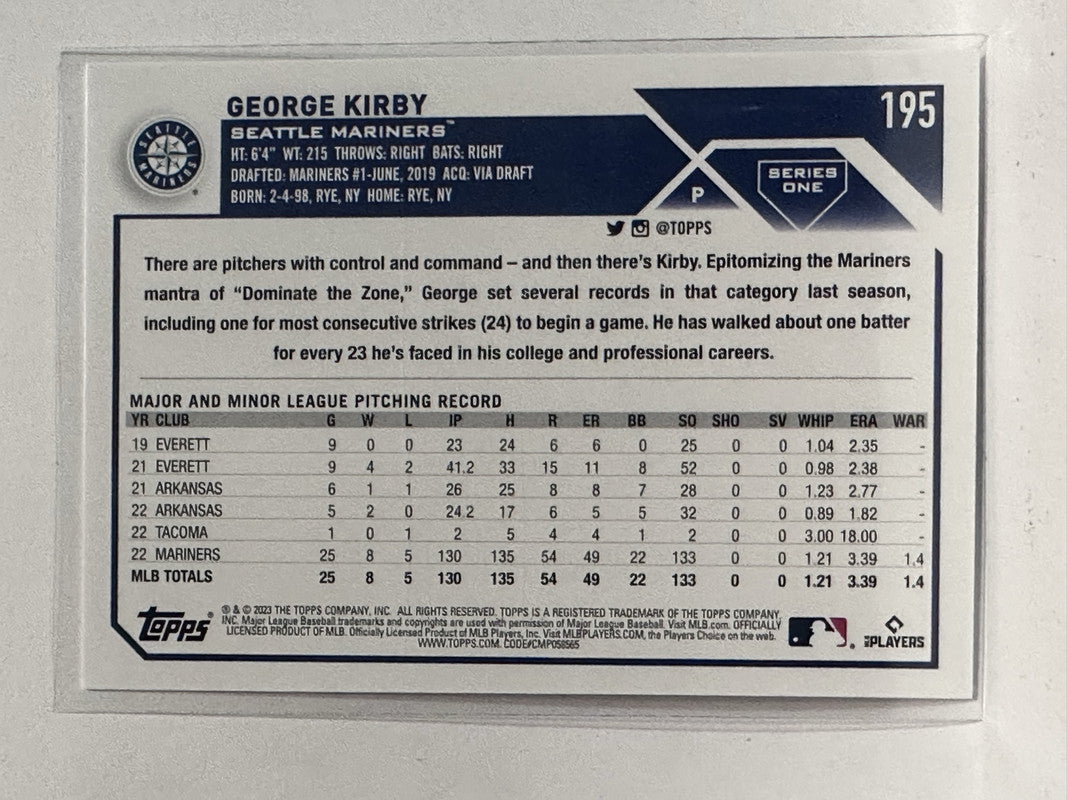 George Kirby 2023 Topps Series 1 #195 Future Stars Seattle Mariners