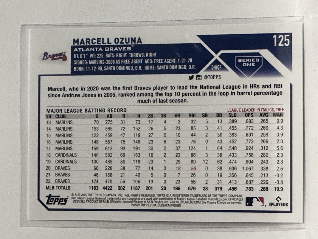  2023 TOPPS #125 MARCELL OZUNA ATLANTA BRAVES BASEBALL