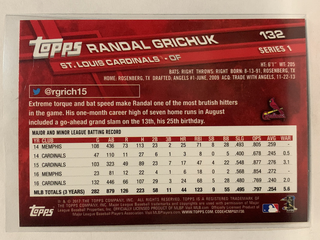  2017 Topps #132 Randal Grichuk Cardinals Baseball