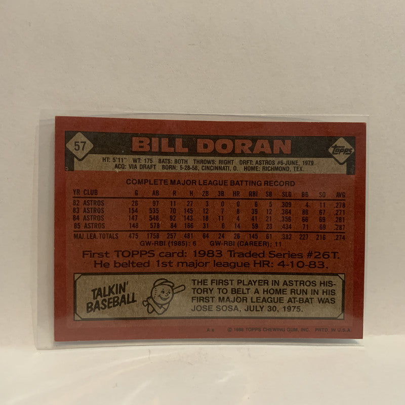 57 Bill Doran Houston Astros 1986 Topps Baseball Card IE