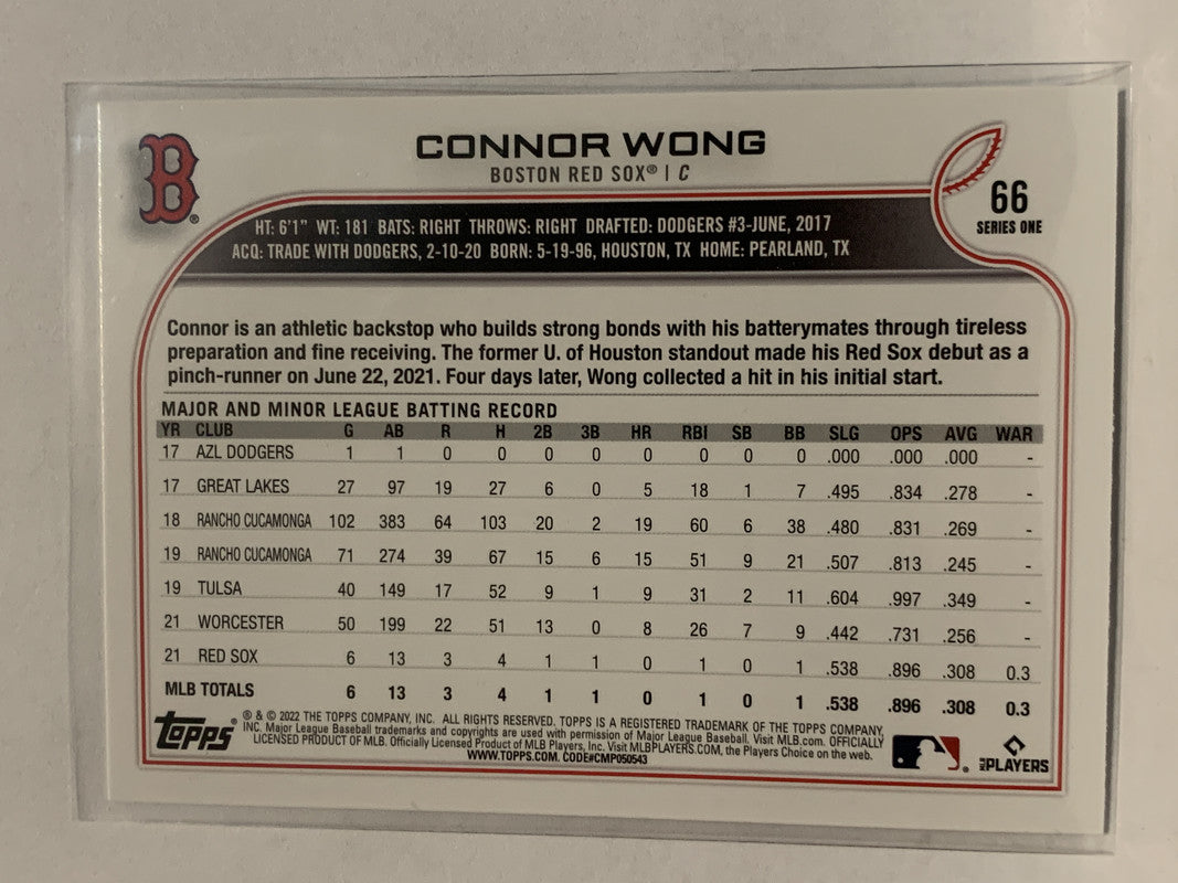 2022 Topps RC #66 Connor Wong Rookie Boston Red Sox