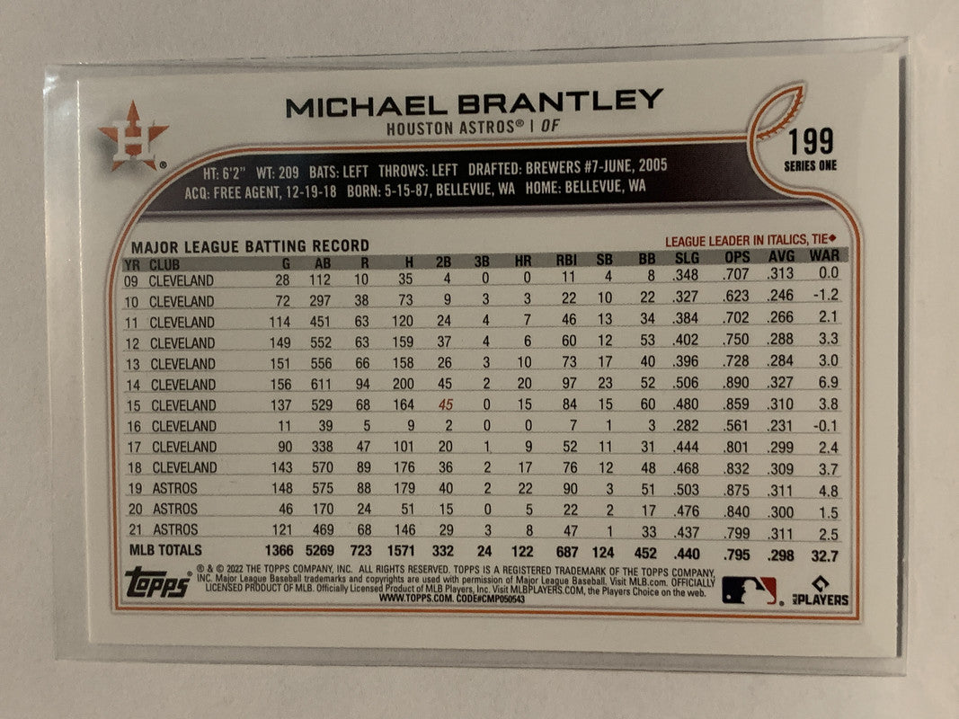 199 Michael Brantley Houston Astros 2022 Topps Series 1 Baseball