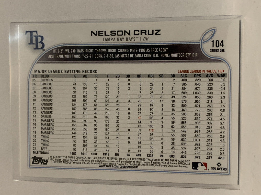 2022 Topps Series 1 #104 Nelson Cruz (Rays)