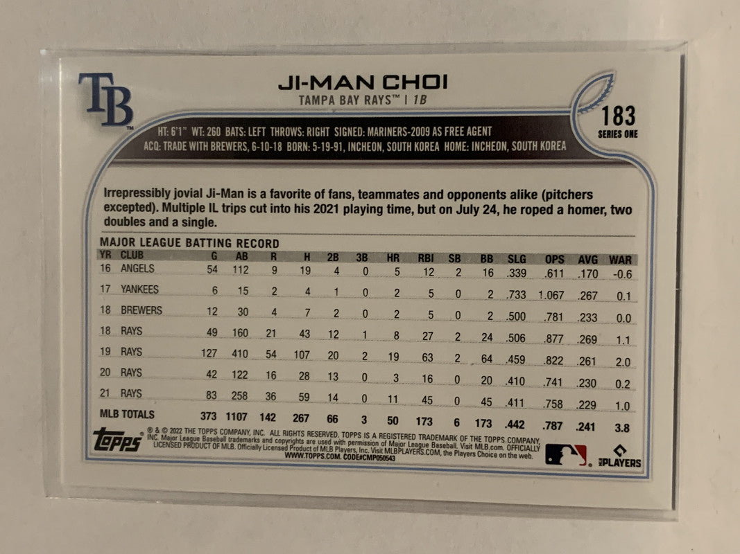 2022 Topps Ji-man Choi #183 Tampa Bay Rays