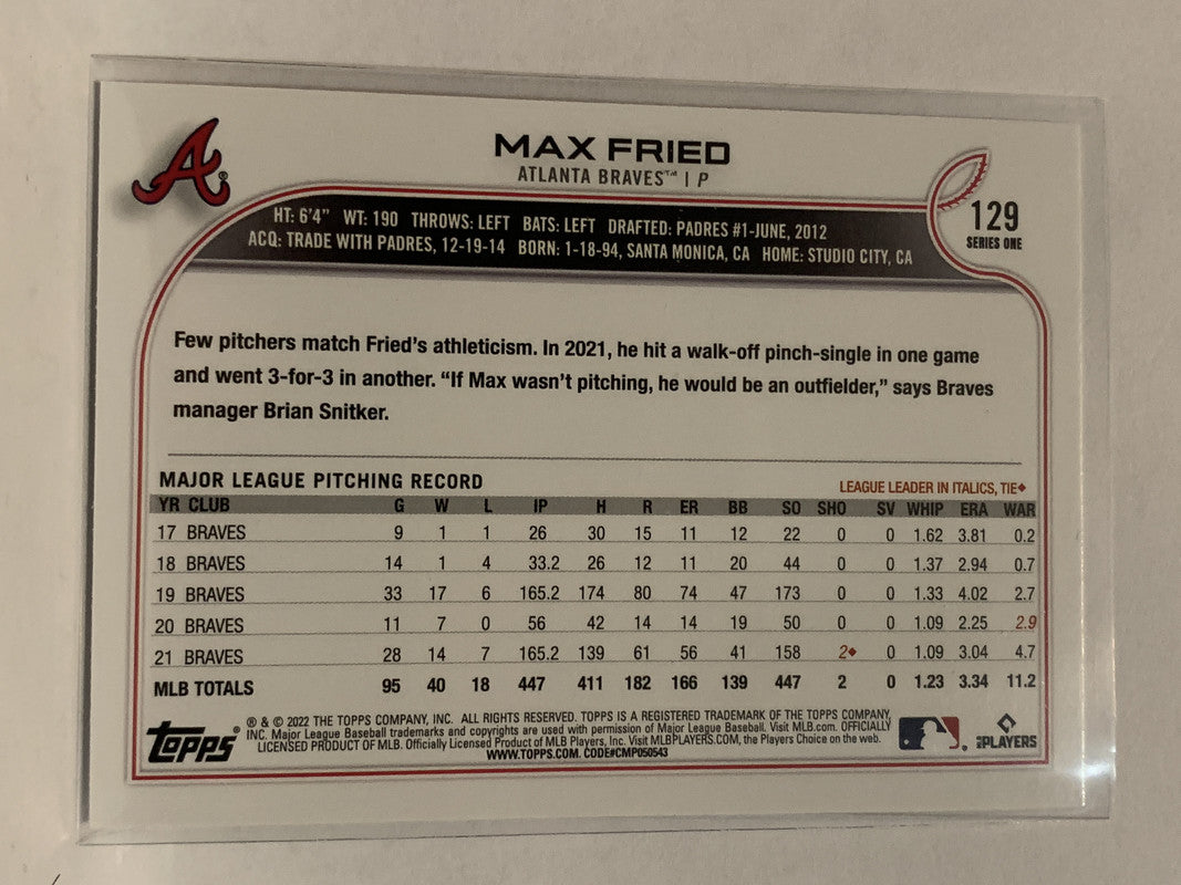 2022 Topps #129 Max Fried Atlanta Braves