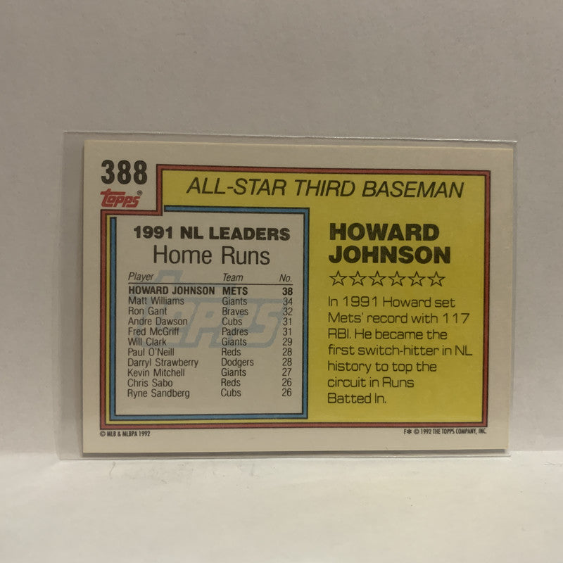 Howard Johnson autographed baseball card (New York Mets) 1992 Topps #388  All Star