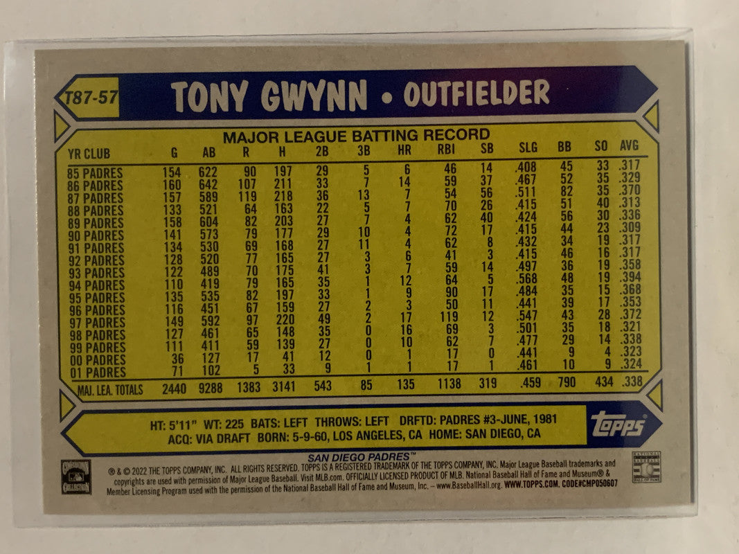 T87-57 Tony Gwynn San Diego Padres 2022 Topps Series One Baseball