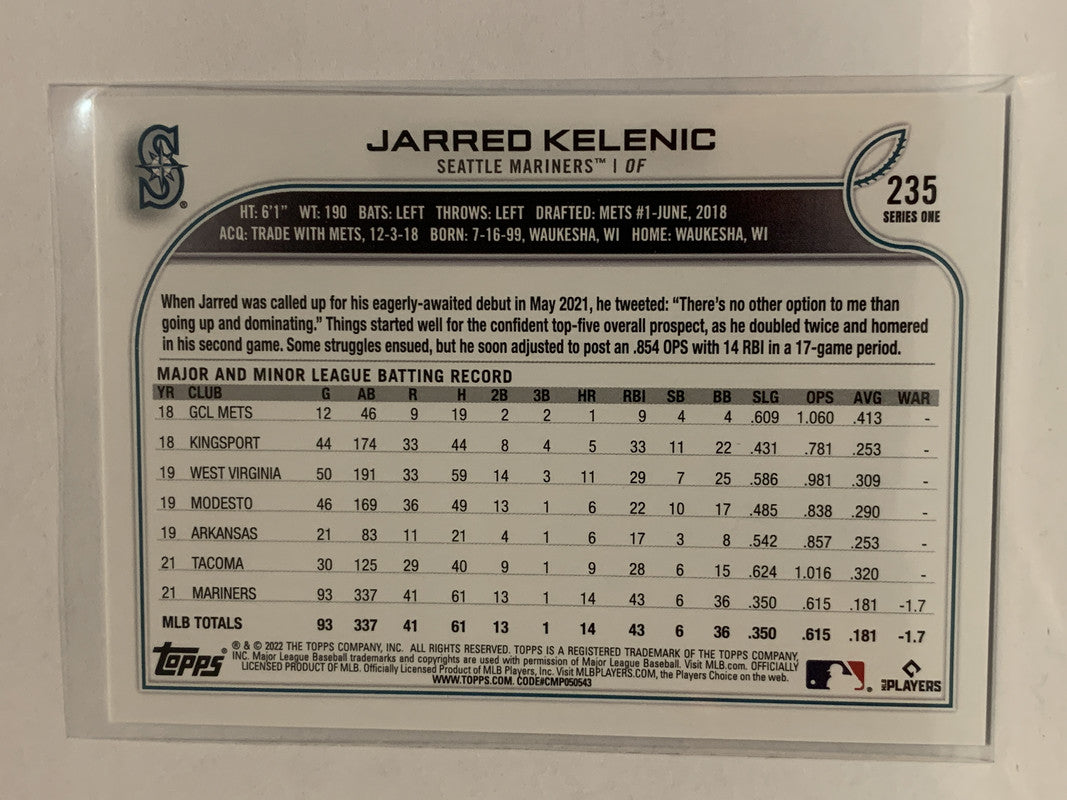 JARRED KELENIC 2022 Topps Series 1 Base Future Stars #235 Mariners