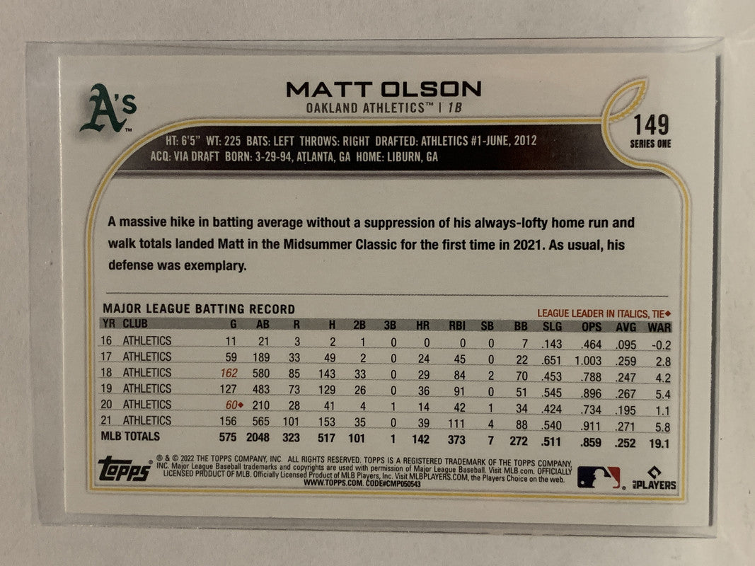 Matt Olson - Oakland Athletics (MLB Baseball Card) 2022 Topps