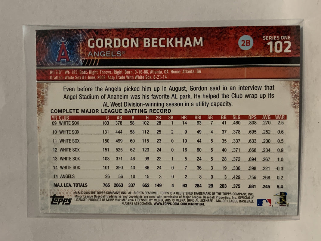 Topps Gordon Beckham Baseball Trading Cards