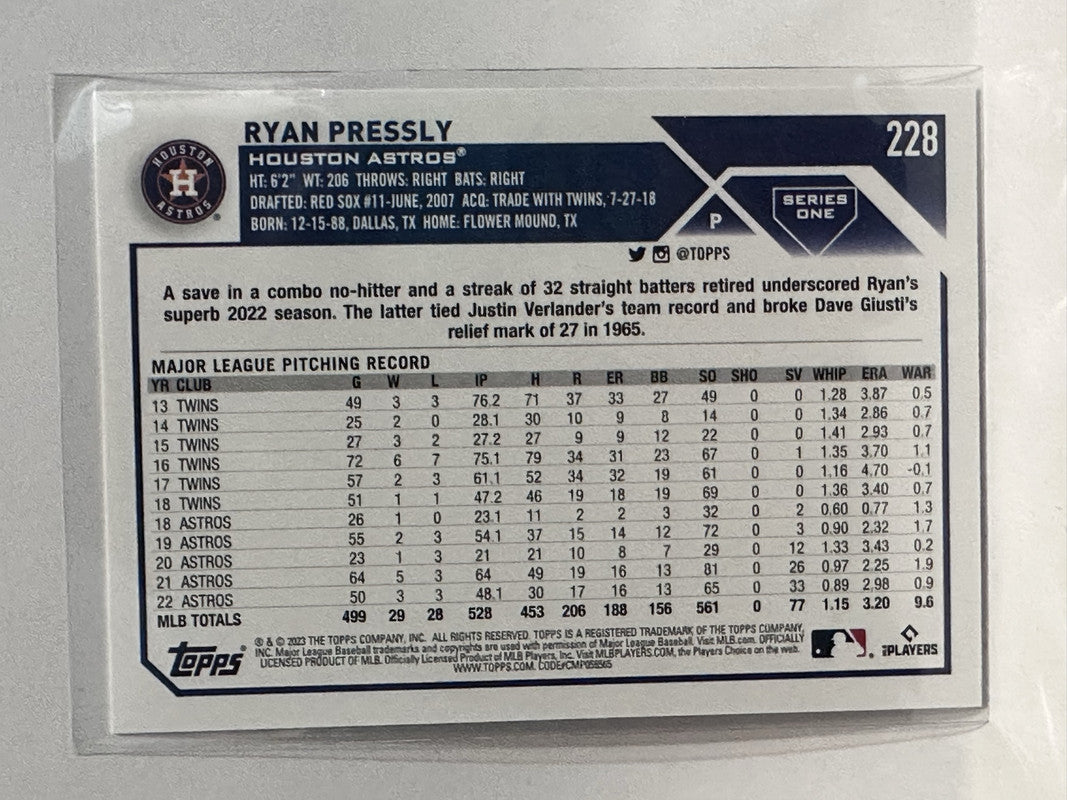 Ryan Pressly 2023 Topps #228 Houston Astros