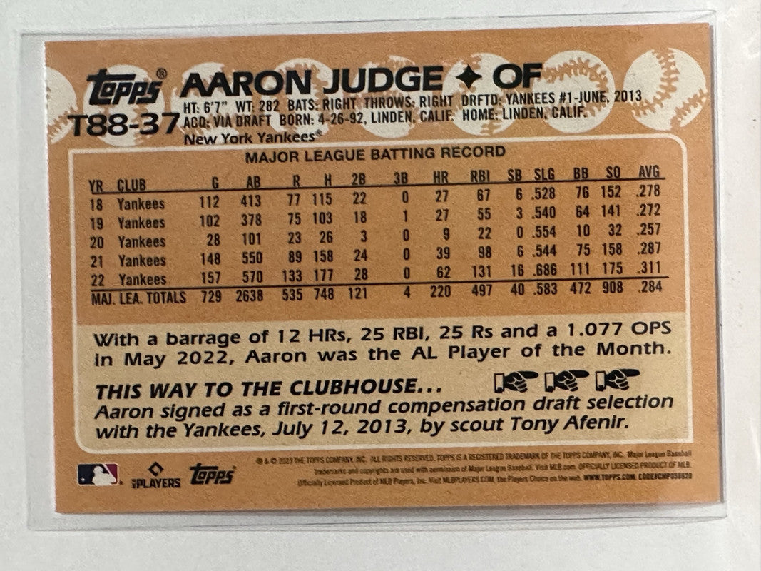 T88-37 Aaron Judge New York Yankees 2023 Topps Series One Baseball