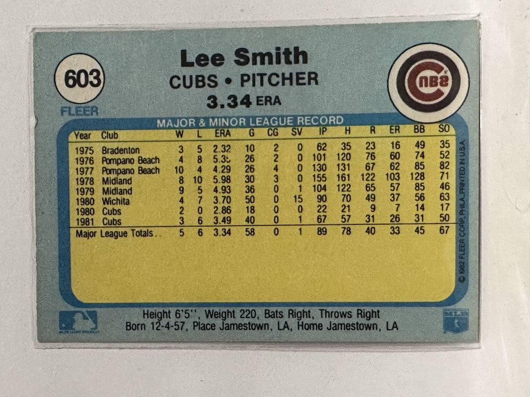 Lee Smith Chicago Cubs 1982 Fleer # 603 Rookie Card