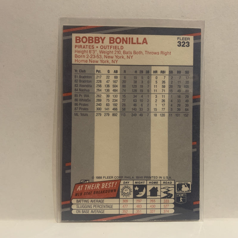 1988 Fleer Bobby Bonilla 323 Pittsburgh Pirates