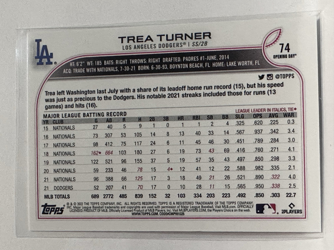 2022 Opening Day #74 Trea Turner