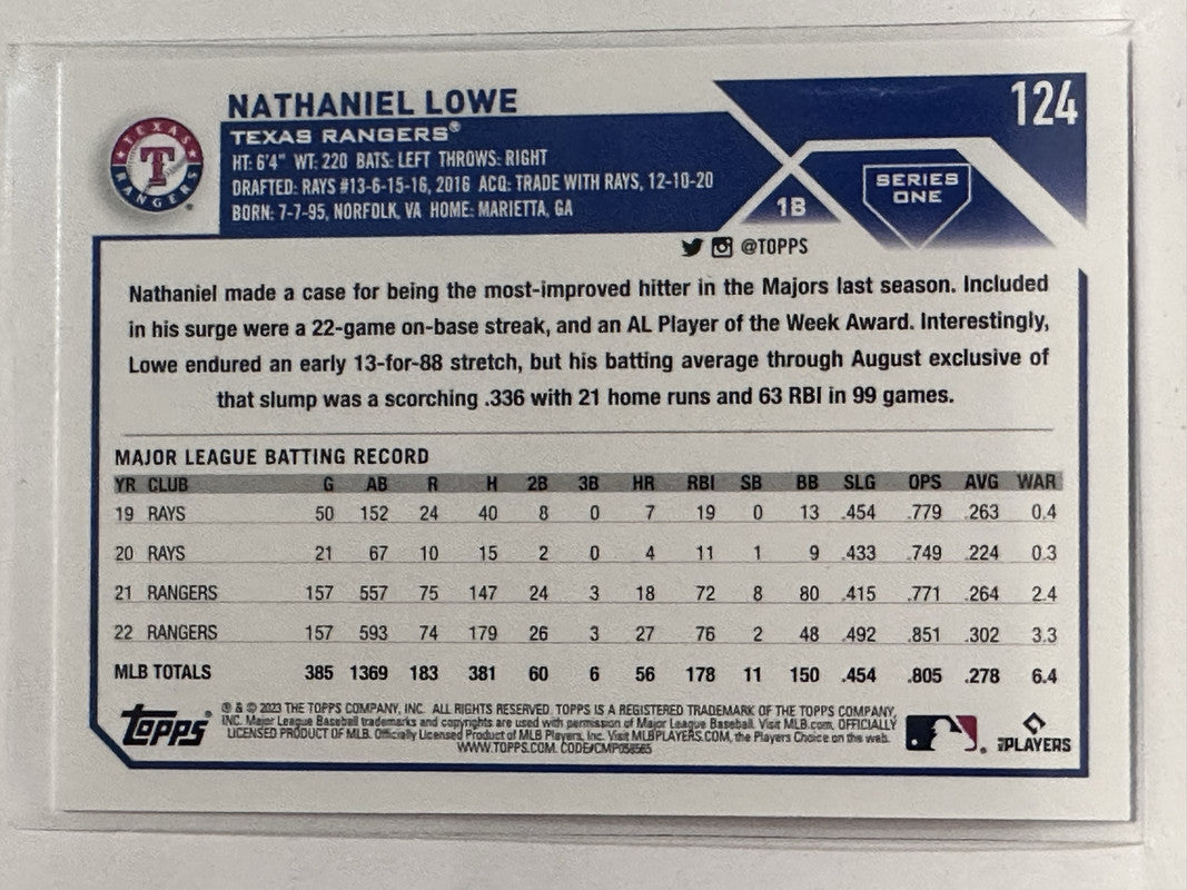 2023 Topps Nathaniel Lowe Texas Rangers #124