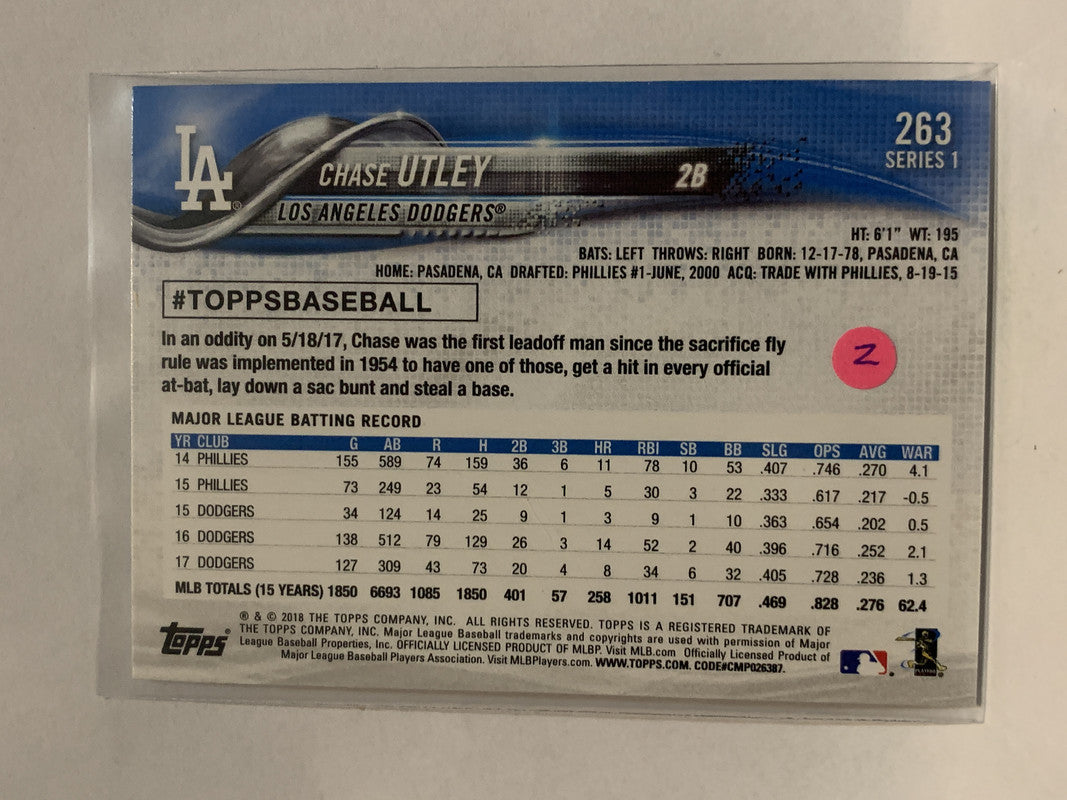 2018 Topps #263 Chase Utley Los Angeles Dodgers Baseball Card