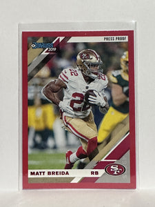 #221 Matt Breida Red Press Proof San Francisco 49ers 2019 Donruss Football Card