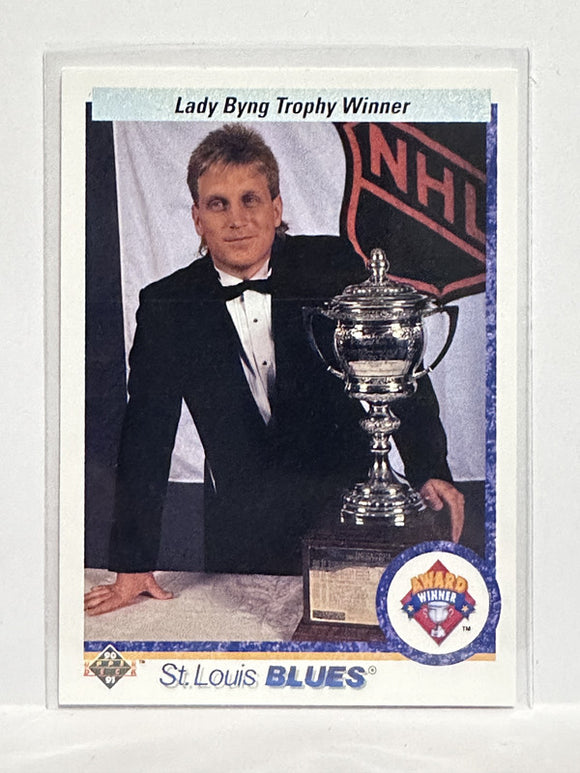 #203 Brett Hull Lady Byng Trophy St Louis Blues 90-91 Upper Deck Hockey Card