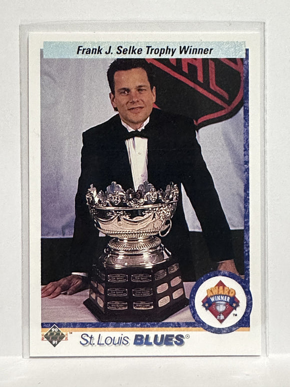 #208 Rick Meagher Frank J Selke Trophy St Louis Blues 90-91 Upper Deck Hockey Card