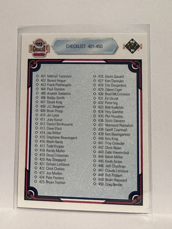 #500 Checklist 401-550  90-91 Upper Deck Hockey Card