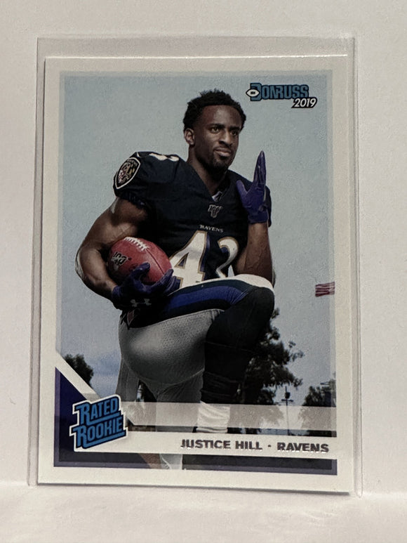 #333 Justice Hill Rated Rookie Baltimore Ravens 2019 Donruss Football Card