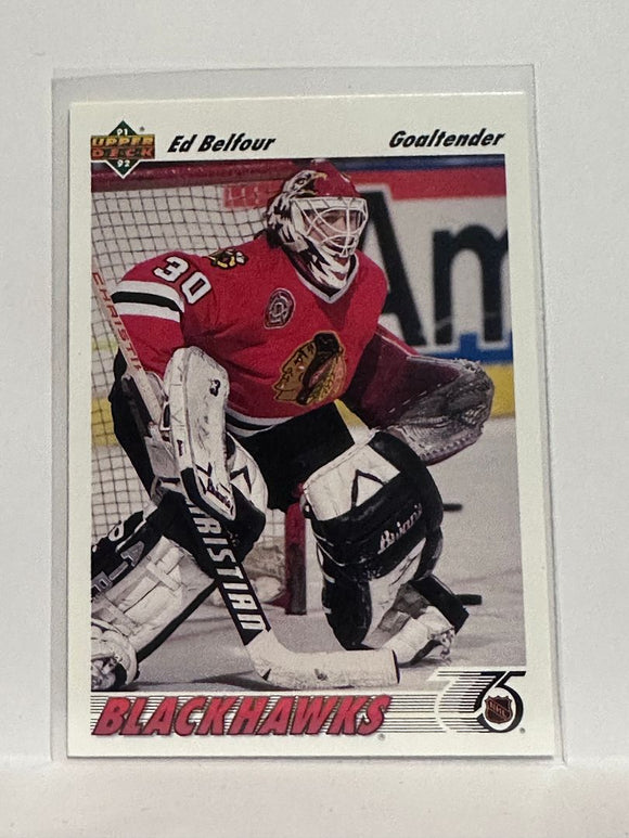 #164 Ed Belfour Chicago Blackhawks 91-92 Upper Deck Hockey Card