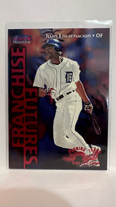 #579W  Juan Encarnacion Warming Track Franchise Futures Detroit Tigers 1999 Fleer Tradtion Baseball Card