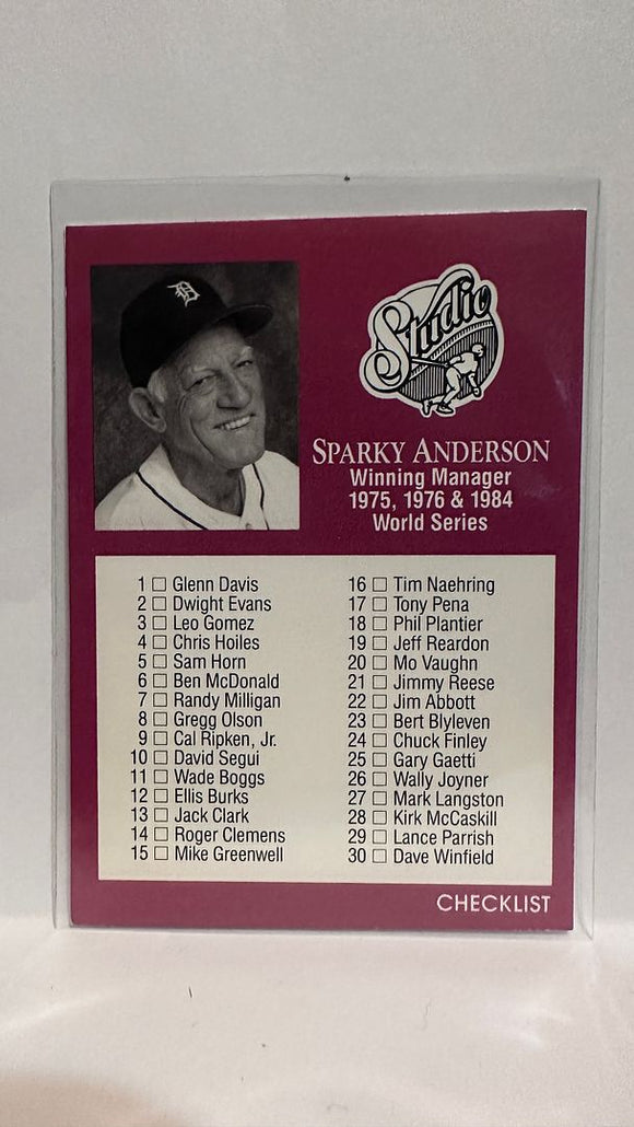 #261 Sparky Anderson Checklist Detroit Tigers 1991 Studio Baseball Card