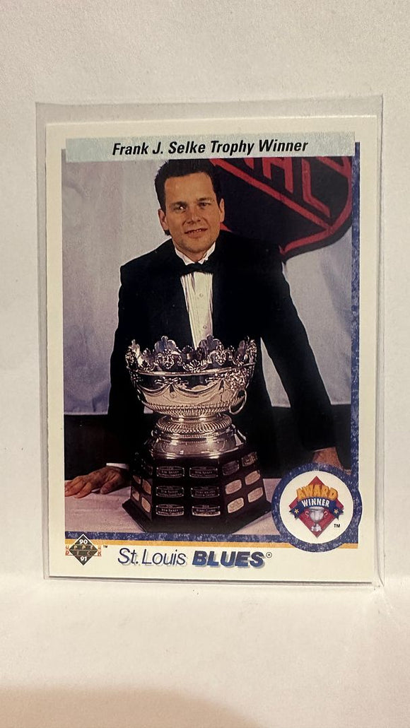 #208 Rick Meagher Frank J Selke Trophy St Louis Blues 90-91 Upper Deck Hockey Card