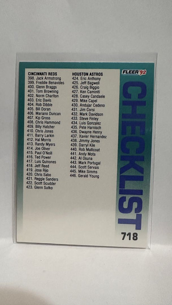 #718 Checklist  1992 Fleer Baseball Card