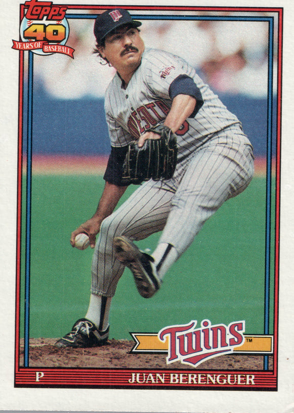#449 Juan Berenguer Minnesota Twins 1991 Topps Baseball Card DAO