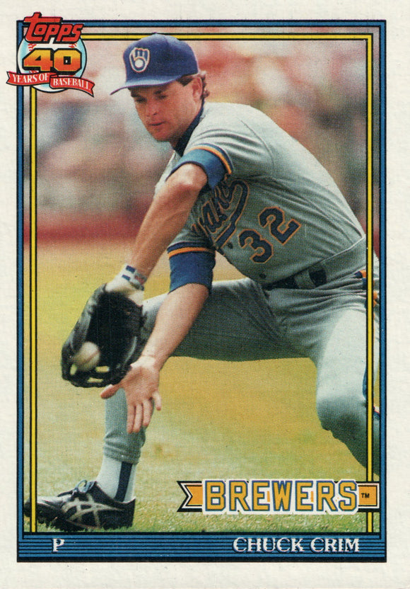 #644 Chuck Crim Milwaukee Brewers 1991 Topps Baseball Card DAO