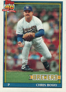 #217 Chris Bosio Milwaukee Brewers 1991 Topps Baseball Card DAP
