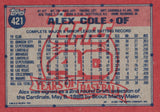 #421 Alex Cole Cleveland Indians 1991 Topps Baseball Card DAP