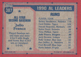 #387 Julio Franco Taxas Rangers 1991 Topps Baseball Card DAP