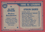 #391 Rickey Henderson Oakland Athletics 1991 Topps Baseball Card DAP