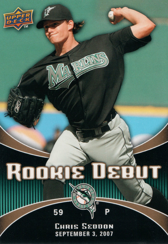 #10 Chris Seddon Rookie Debut Florida Marlins 2008 Upper Deck Series 1 Baseball Card FAJ