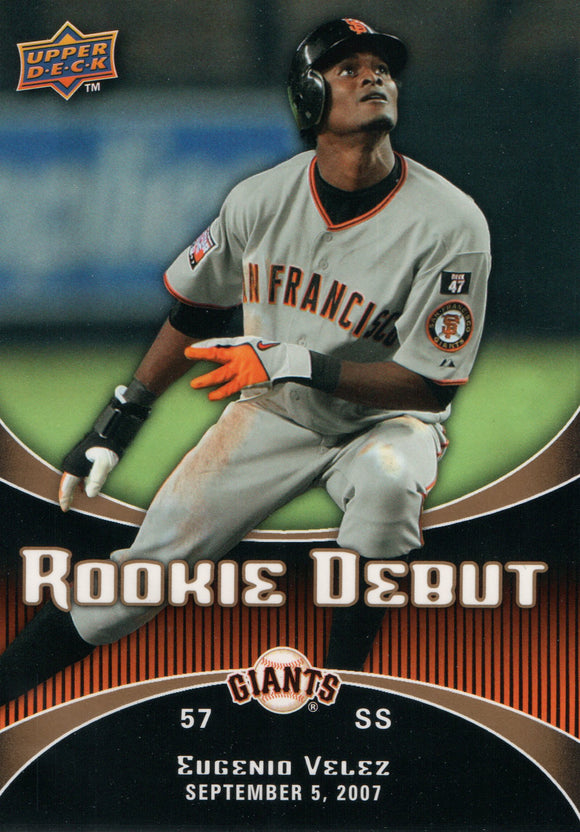 #24 Eugenio Velez Rookie Debut San Francisco Giants 2008 Upper Deck Series 1 Baseball Card FAM