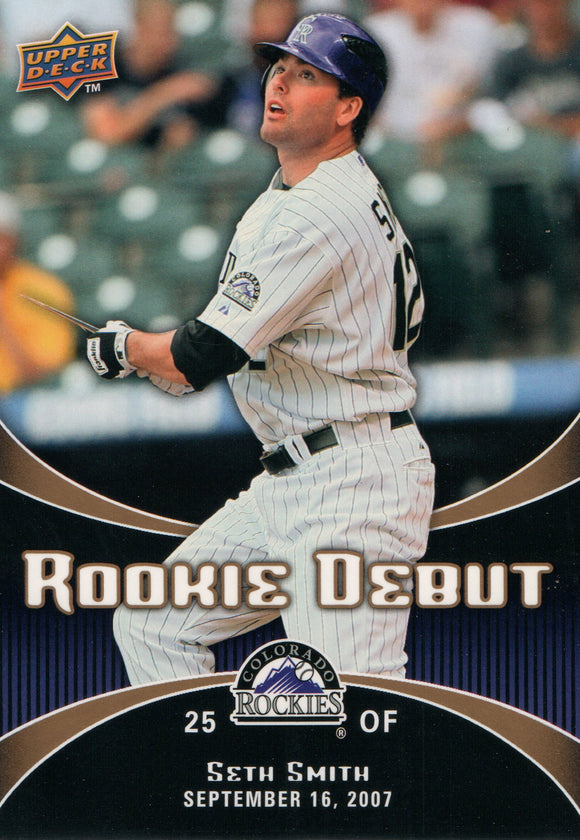 #8 Seth Smith Rookie Debut Colorado Rockies 2008 Upper Deck Series 1 Baseball Card FAN