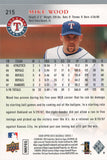 #215 Mike Wood Texas Rangers 2008 Upper Deck Series 1 Baseball Card FAN