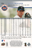 #154 Billy Wagner New York Mets 2008 Upper Deck Series 1 Baseball Card FAR