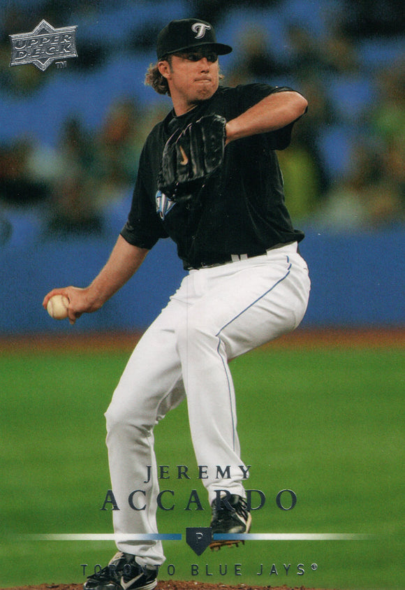#35 Jeremy Accardo Toronto Blue Jays 2008 Upper Deck Series 1 Baseball Card FAT