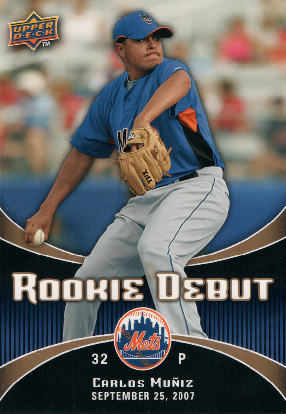 #16 Carlos Muniz Rookie Debut New York Mets 2008 Upper Deck Series 1 Baseball Card FAT
