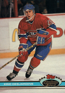 #214 Eric Desjardins Montreal Canadiens 1990-91 Topps Stadium Club Hockey Card OU